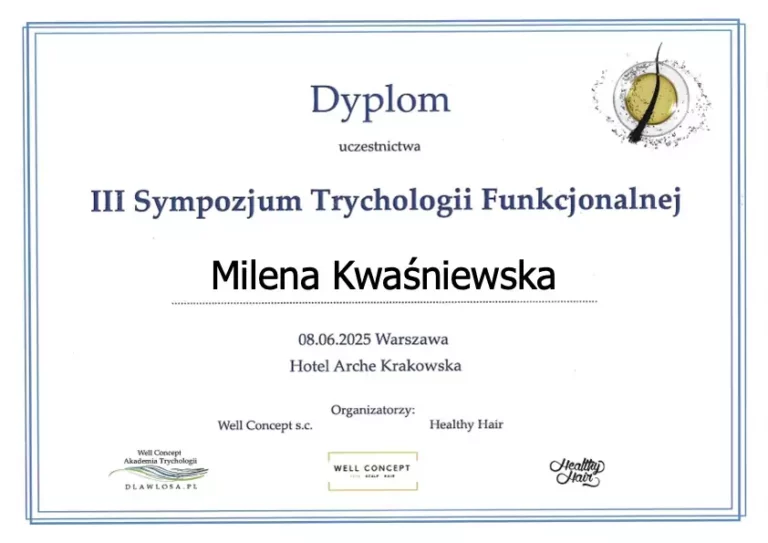 Trycholog Bydgoszcz – Milena Kwaśniewska, specjalizuję się w diagnostyce i leczeniu problemów skóry głowy oraz włosów, oferując profesjonalne konsultacje i indywidualnie dobrane terapie. Nowa 15, 85-119 Bydgoszcz https://milena-trycholog.pl